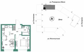 ЖК «Страна.Парковая», планировка 2-комнатной квартиры, 32.83 м²
