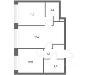 ЖК «NEWПИТЕР», планировка 2-комнатной квартиры, 51.72 м²