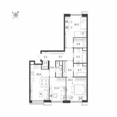 МФК «Voxhall», планировка 3-комнатной квартиры, 95.70 м²