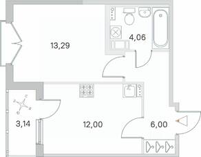 МЖК «Любоград», планировка 1-комнатной квартиры, 36.92 м²