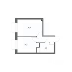 ЖК «Парусная 1», планировка 1-комнатной квартиры, 33.50 м²