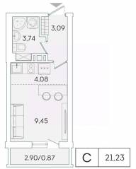 ЖК «Lampo», планировка студии, 20.40 м²