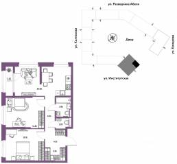ЖК «Страна.Парковая», планировка 3-комнатной квартиры, 70.52 м²