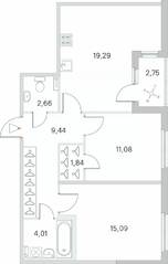 МЖК «Любоград», планировка 2-комнатной квартиры, 64.79 м²