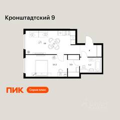 ЖК «Кронштадтский 9», планировка 1-комнатной квартиры, 46.30 м²