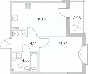МЖК «Любоград», планировка 1-комнатной квартиры, 37.97 м²
