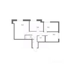 ЖК «Парусная 1», планировка 3-комнатной квартиры, 73.20 м²