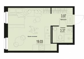 ЖК «ID Murino III», планировка студии, 26.37 м²
