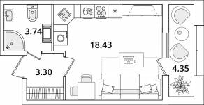 ЖК «БелАрт», планировка студии, 27.80 м²