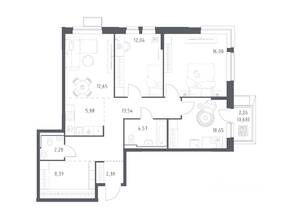 ЖК «Егорово Парк», планировка 3-комнатной квартиры, 89.06 м²