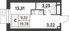 ЖК «Smart Garden», планировка студии, 19.70 м²
