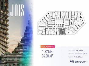 ЖК «JOIS», планировка 1-комнатной квартиры, 36.38 м²