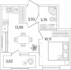 ЖК «Гранат», планировка 1-комнатной квартиры, 31.75 м²
