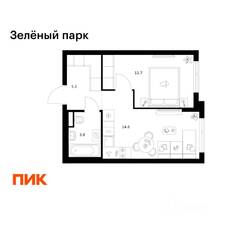 ЖК «Зеленый парк», планировка 1-комнатной квартиры, 35.30 м²