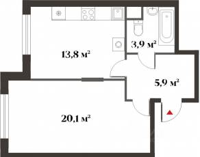 ЖК Миниполис «Восемь кленов», планировка 1-комнатной квартиры, 43.80 м²