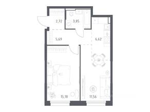 ЖК «Квартал Строгино», планировка 1-комнатной квартиры, 45.62 м²