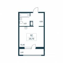 ЖК «Расцветай в Янино», планировка студии, 26.40 м²