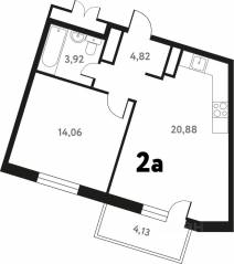 ЖК «Южное Пушкино», планировка 2-комнатной квартиры, 44.34 м²