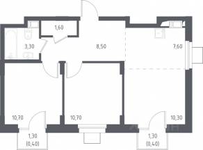 МФК «Люберцы 2023», планировка 2-комнатной квартиры, 56.10 м²