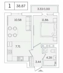 ЖК «Lampo», планировка 1-комнатной квартиры, 37.80 м²