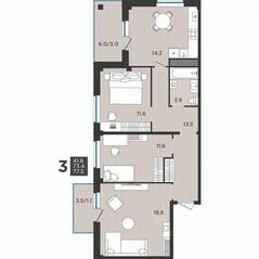 МЖК «Новокасимово», планировка 3-комнатной квартиры, 77.50 м²