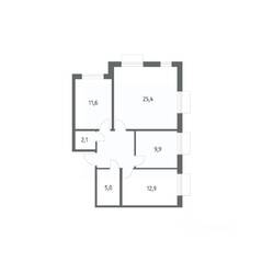 ЖК «Парусная 1», планировка 3-комнатной квартиры, 76.20 м²
