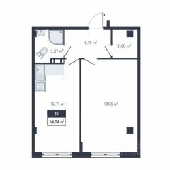 ЖК «Ромашки», планировка 1-комнатной квартиры, 45.90 м²