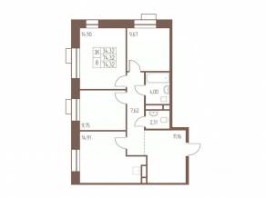 ЖК «Западная Ивантеевка», планировка 3-комнатной квартиры, 74.30 м²