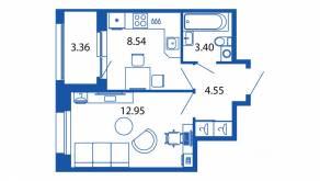 ЖК «Полис Новоселье», планировка 1-комнатной квартиры, 31.12 м²
