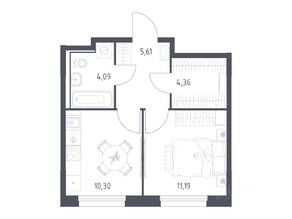 ЖК «Прибрежный Парк», планировка 1-комнатной квартиры, 35.55 м²
