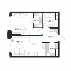 ЖК «1-й Нагатинский», планировка 1-комнатной квартиры, 47.26 м²