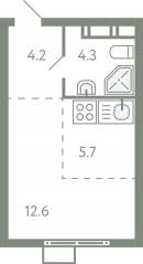 ЖК «Ново-Молоково», планировка студии, 26.30 м²
