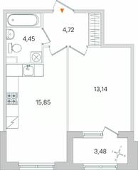 МЖК «Дубровский», планировка 1-комнатной квартиры, 39.90 м²