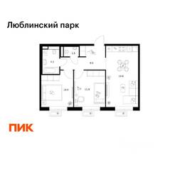 ЖК «Люблинский парк», планировка 2-комнатной квартиры, 56.50 м²