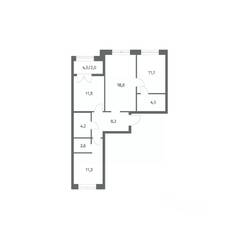 ЖК «NEWПИТЕР», планировка 3-комнатной квартиры, 74.94 м²