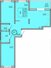 МЖК «Образцовый квартал 16», планировка 3-комнатной квартиры, 78.80 м²