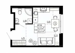 МЖК «Аннино Сити», планировка студии, 25.41 м²