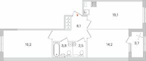 МЖК «Дубровский», планировка 2-комнатной квартиры, 65.75 м²