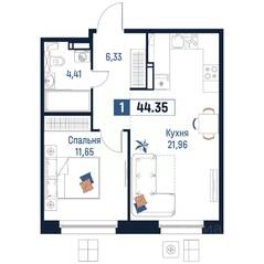 ЖК «Максималист», планировка 1-комнатной квартиры, 44.35 м²