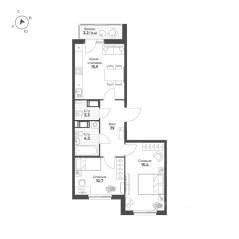 ЖК «Клюква.Парк», планировка 2-комнатной квартиры, 58.10 м²