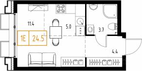 ЖК «Skolkovo One», планировка студии, 24.50 м²