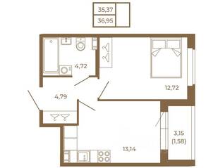 МЖК «Новая история», планировка 1-комнатной квартиры, 36.95 м²