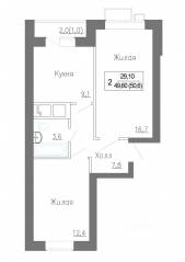 МЖК «Новое Замитино», планировка 2-комнатной квартиры, 49.60 м²