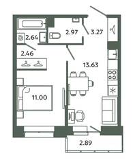 ЖК «Загляденье», планировка 1-комнатной квартиры, 35.97 м²