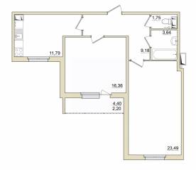 ЖК «Granholm Village», планировка 2-комнатной квартиры, 69.00 м²