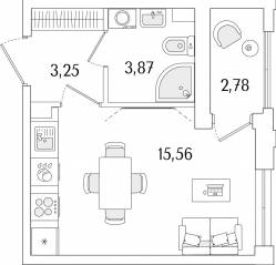 ЖК «Гранат», планировка студии, 24.07 м²