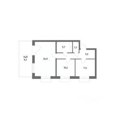 ЖК «Парусная 1», планировка 2-комнатной квартиры, 66.80 м²