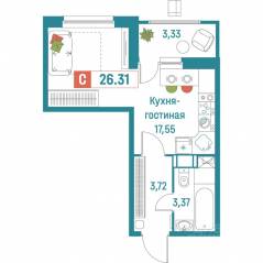 ЖК «Графика», планировка студии, 26.31 м²
