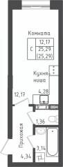 ЖК «Зеленый Оазис-Город», планировка студии, 25.29 м²