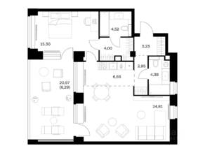 ЖК «Nova», планировка 1-комнатной квартиры, 72.16 м²